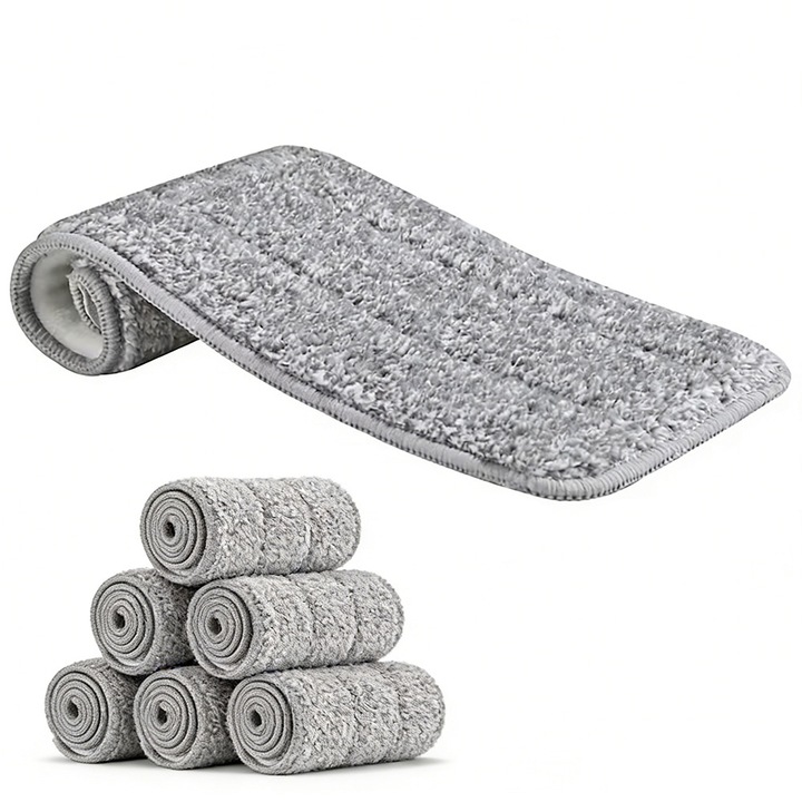 Комплект от 6 резервни моп кърпи CRE8VE3 Magic Clean, 33x12 см, микрофибър, висока абсорбираща способност, сиви, съвместими с всички мопове 33x12 см