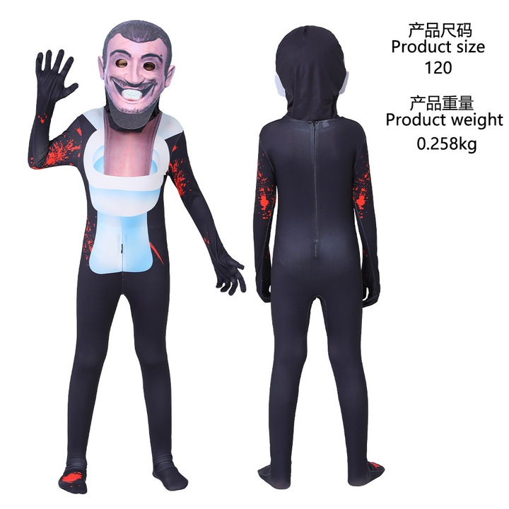 Costum copii Skibidi Toilet, tematic toaleta, 110cm