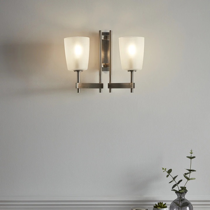 Аплик двоен GoodHome Quadryx, E14, 28W, бял/сребрист