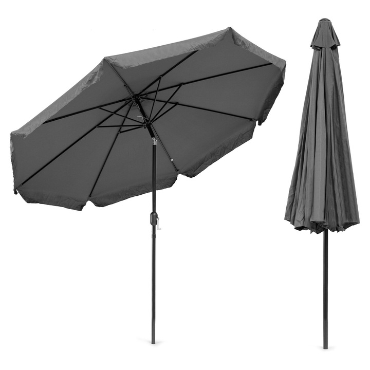 Umbrela de gradina mare 3m, MultiGarden, cu mecanism de inclinare, material rezistent la apa si soare, gri