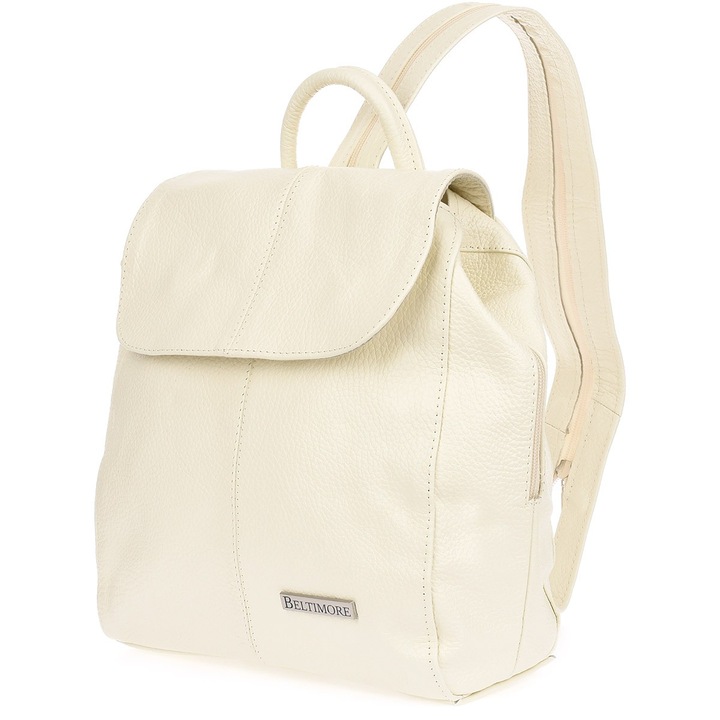 Rucsac din piele pentru femei, Beltimore, ecru, 30x26x10cm, 3 compartimente, curea reglabila