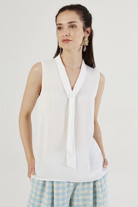 Just Like You, Bluza cu esarfa la decolteu, Alb optic, 34