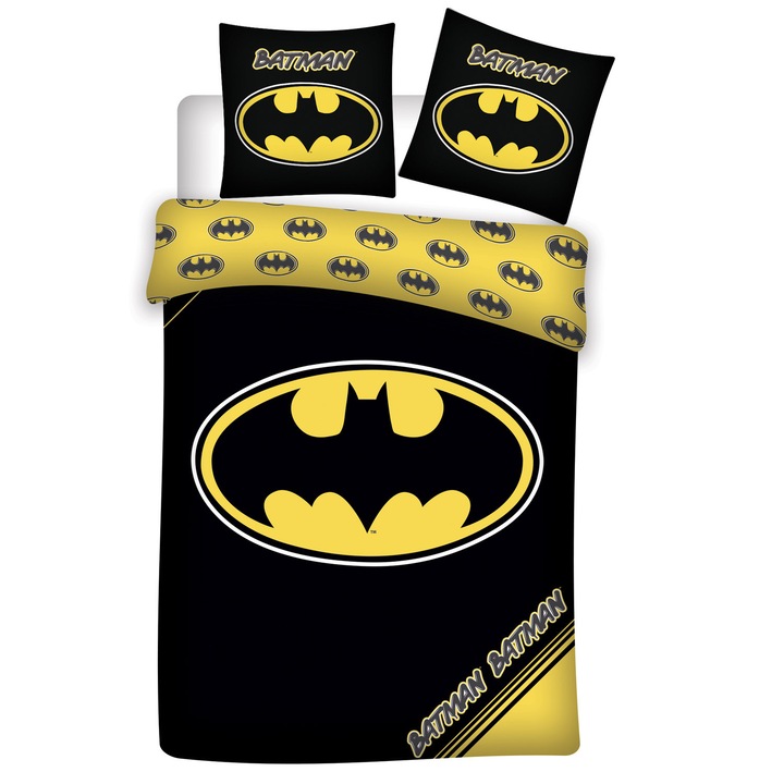 Lenjerie de pat Batman, 2 piese, 100% bumbac, 140x200cm, 70x90cm