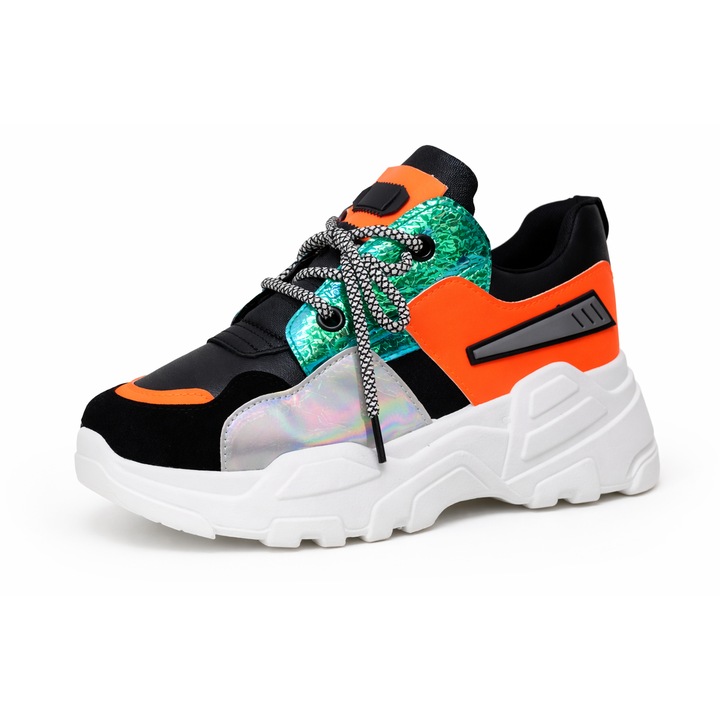 pantofi dama negru orange exquily 1, Multicolor