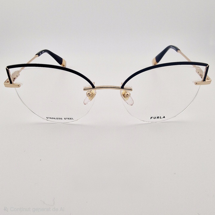 Rame Ochelari Dama Furla, cat eye, metal, negru auriu, 53x16x135mm