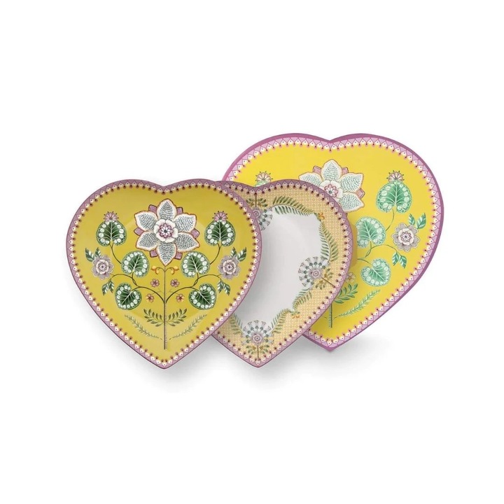 2 db szív alakú tányér, Pip Studio, Yellow, 21, 5 cm, Lily & Lotus kollekció