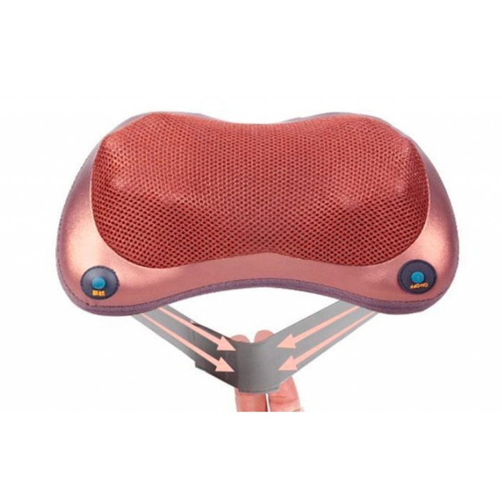 Портативна възглавница масажор за шиацу масаж Zhixuan, 230 W, Адаптер за кола, Защита от прегряване, Автоматично изключване след ~20 минути, 30 × 19 × 5 сантиметра, Кафяв