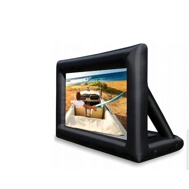 Проекционен екран за събития, Надуваем, 210D оксфорд, Устойчив на атмосферни влияния, Вграден вентилатор, Мобилен и лесен за пренасяне, Чиста площ за прожекция 1.6 х 1 метър, Черен