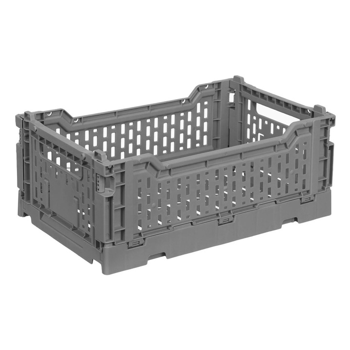 Lada Pliabila si Stivuibila din Plastic, Gri, Model Perforat, 4 Litri, 27x17x10.5 cm