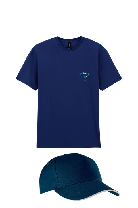 Tricou bărbați Just Me, bumbac bleumarin, mărime L INTL, set cu șapcă bumbac