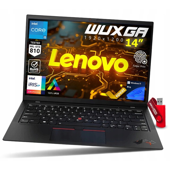 Лаптоп Lenovo ThinkPad X1 Carbon G9, Intel Core i5-1145G7, 16GB RAM, 512GB SSD, 14" WUXGA 1920x1200, Windows 11 Pro, Пълен пакет