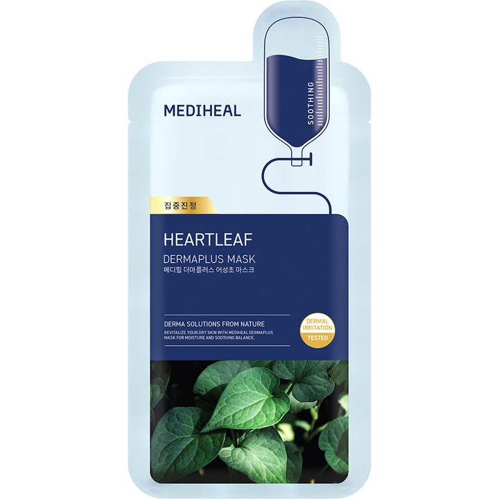 Masca de față, Mediheal, Dermaplus Heartleaf, 22 ml, calming, hidratant, pentru ten mixt/gras/sensibil