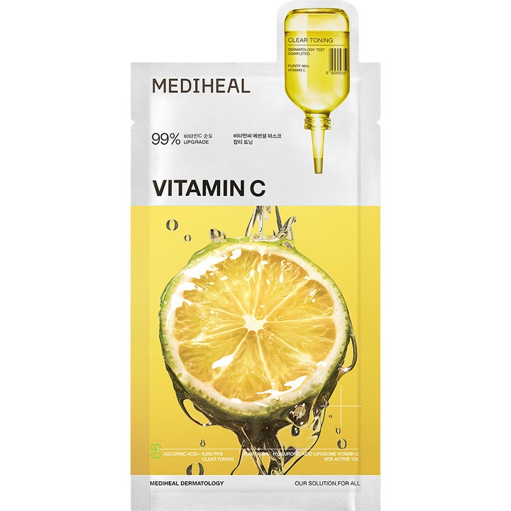 Masca de față, Mediheal, Vitamin C Essential, 24 ml, pentru ten sensibil, efect de revitalizare
