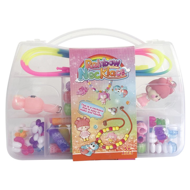 Set creativ cu margele colorate curcubeu, pentru fete, 5 ani
