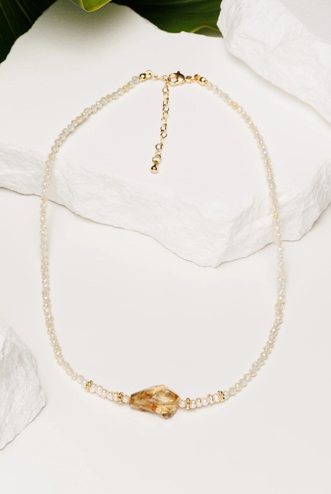 Colier perle naturale si golden quartz Amber Kiss