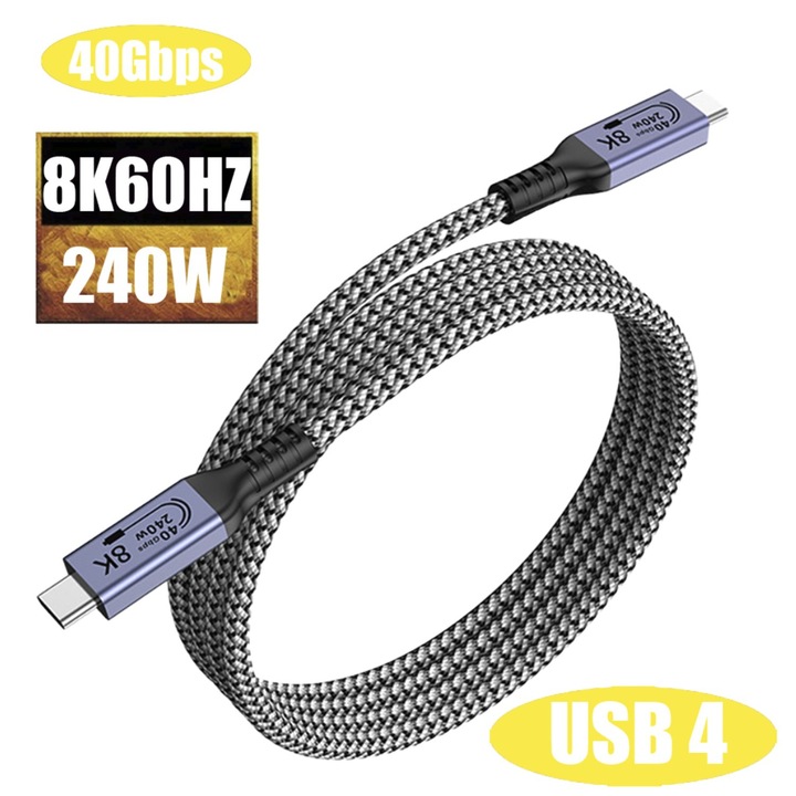 USB4 Full Feature kábel 200 cm, 40Gbps, 240W gyorstöltés, 8K videó támogatás, kék