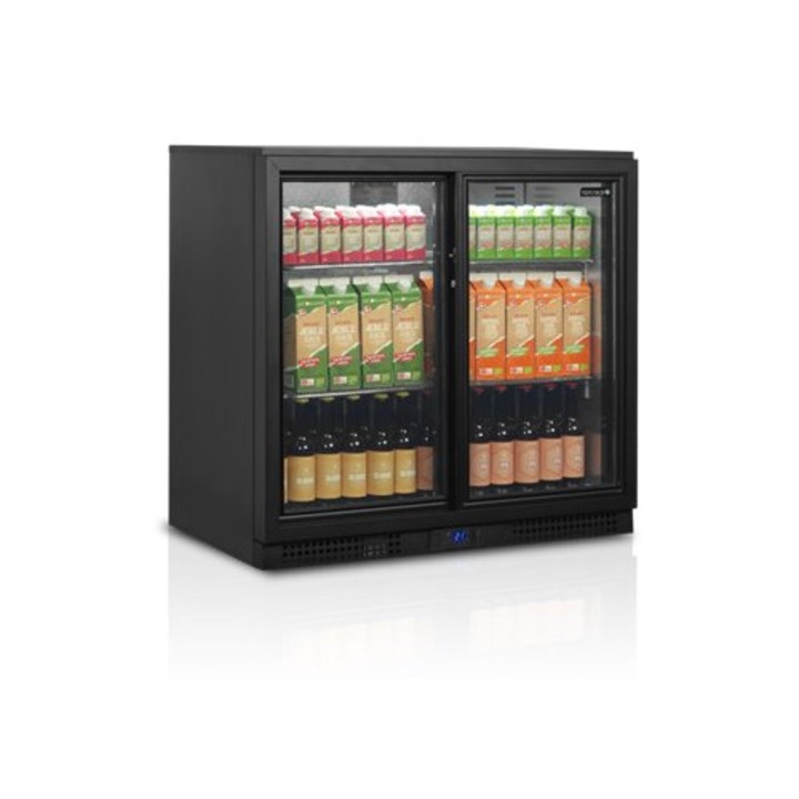Racitor Tefcold BA26S, 2 usi sticla glisante, 190/182L, +2/+10°C, R600a, Negru, 900x515x870 mm