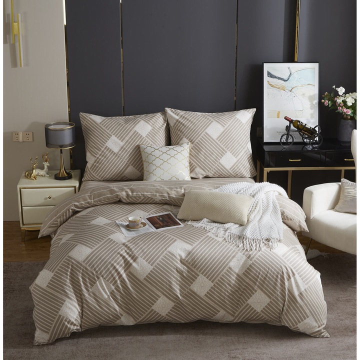 Ágynemű, Spod Igly i Nitki, 160x200cm, fantázia geometria, többszínű, 100% pamutszatén, 3 részes szett