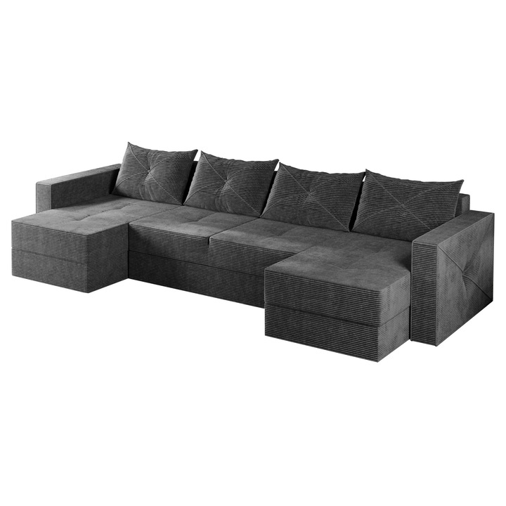 Coltar U Sofia Zoom New 22, extensibil, cu lada depozitare, reiat, 320 x 140 x 85 cm, Gri Inchis