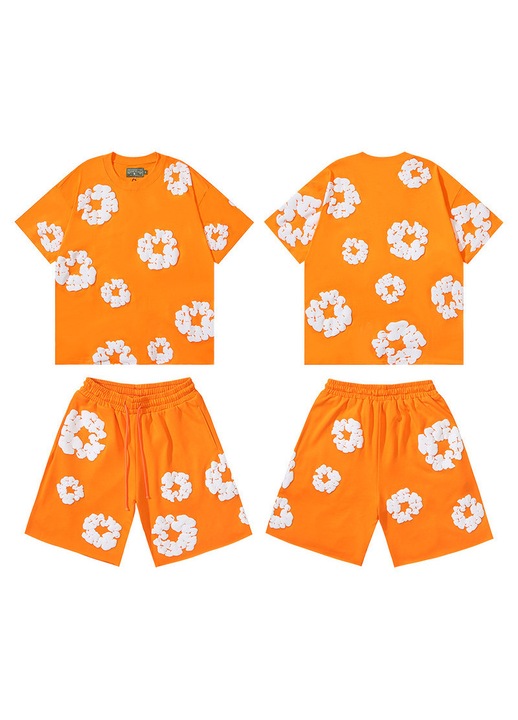 Set pantaloni scurti/tricou barbati, Portocaliu/Alb, Bumbac