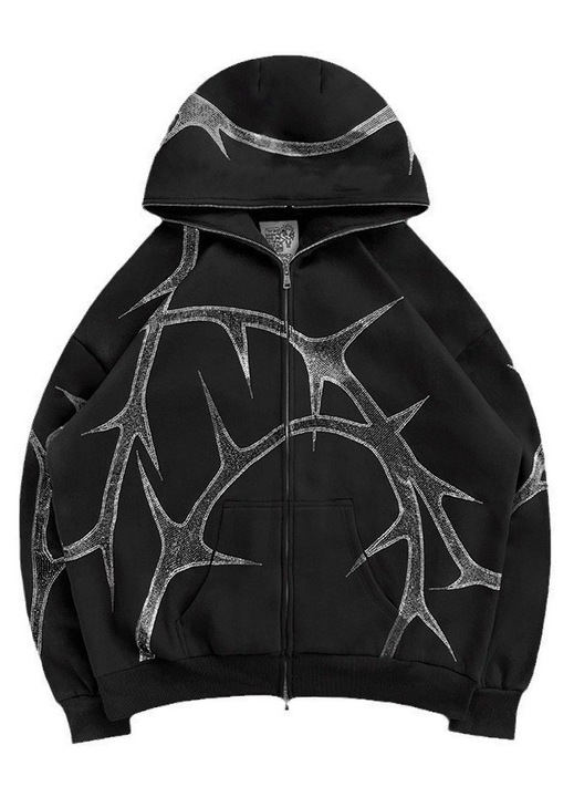 Hanorac barbati, jacheta supradimensionata, elegant Y2K streetwear, negru, fabrica de calitate