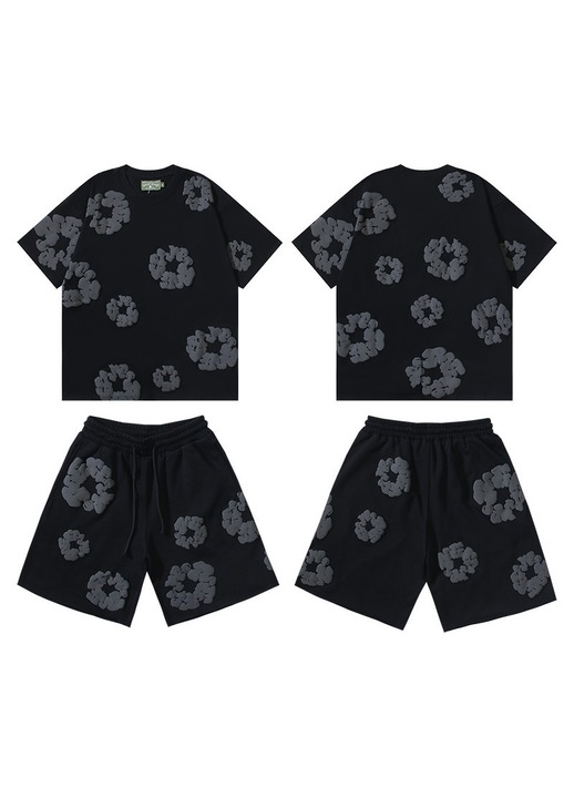 Set pantaloni scurti/tricou, Bumbac, Negru/Gri