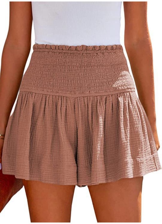 Női rövidnadrág, magas derék, bő szabású, bézs, L