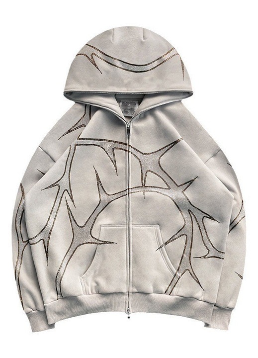 Hanorac unisex cu fermoar, stil punk gotic, gri, poliester, 4XL INTL