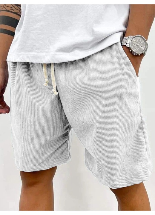 Pantaloni scurti barbati, Catifea, Alb