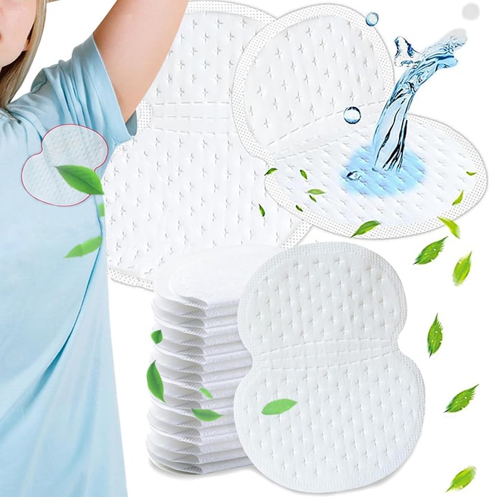 Set 100 absorbante anti-transpiratie, Foarte subtiri si autoadezive, Unisex, Protejeaza impotriva transpiratiei si mirosurilor, Invizibile sub haine, Potrivite pentru munca, sport, evenimente sociale si ziua de zi, YQLAFT, Alb