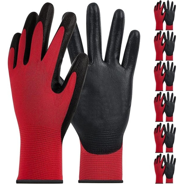 Lélegző nylon és latex kesztyűk - Kiváló tapadású munkakesztyűk, könnyű munkákhoz alkalmasak (két pár)