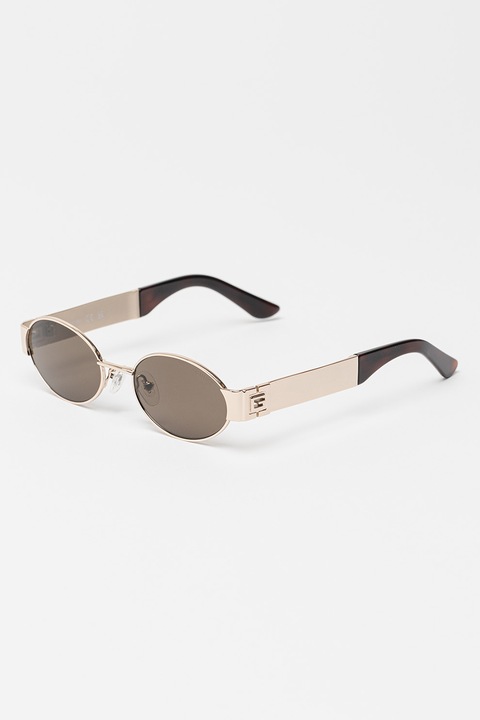 GUESS, Ochelari de soare ovali cu rama metalica, 50-18-135, Auriu/Negru stins