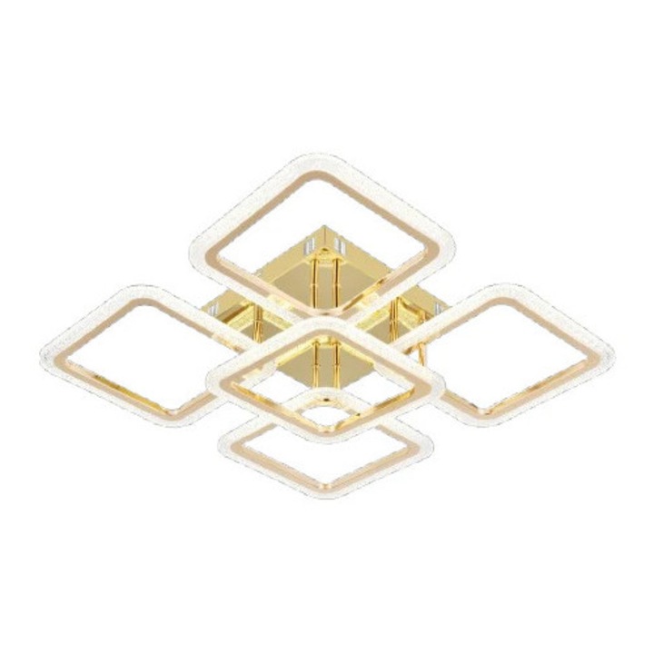 Lustra LED RFAN, Model R9181/4+1, Cu Telecomanda, 3 Tipuri De Lumina, Intensitate Reglabila, 130W, Auriu