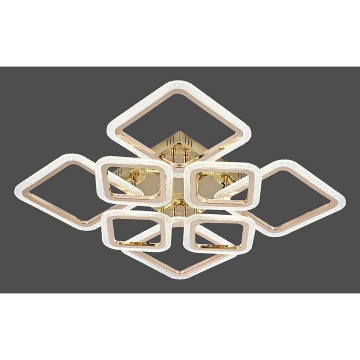 LED люстра RFAN, Модел R9181/4+4, с дистанционно управление, 3 вида светлина, регулируема яркост, 168W, Златист