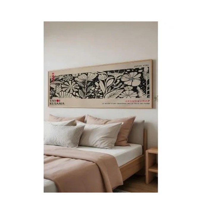 Tablou decorativ Karll, lemn masiv/MDF, natur/negru, 50x120cm