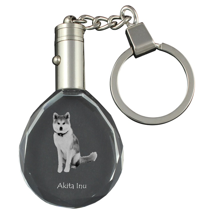 Kristály kulcstartó, Art-Dog, Akita, világítás, 40x35x10mm, ajándék szett
