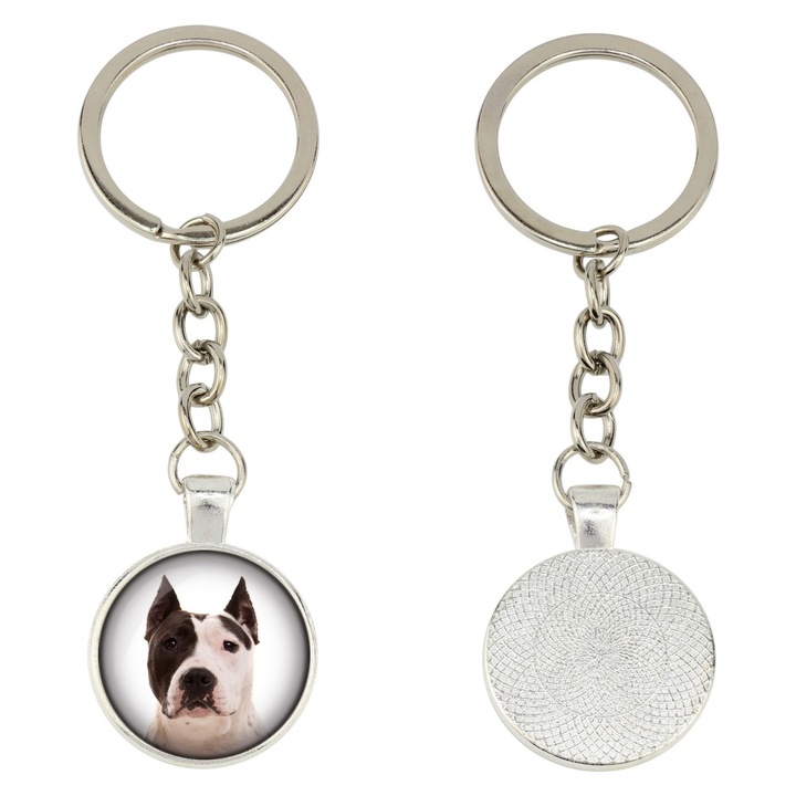 Személyre szabott fotós kulcstartó, Art-Dog, Amerikai Staffordshire terrier, 10x2.5cm, ezüst, díszdobozban