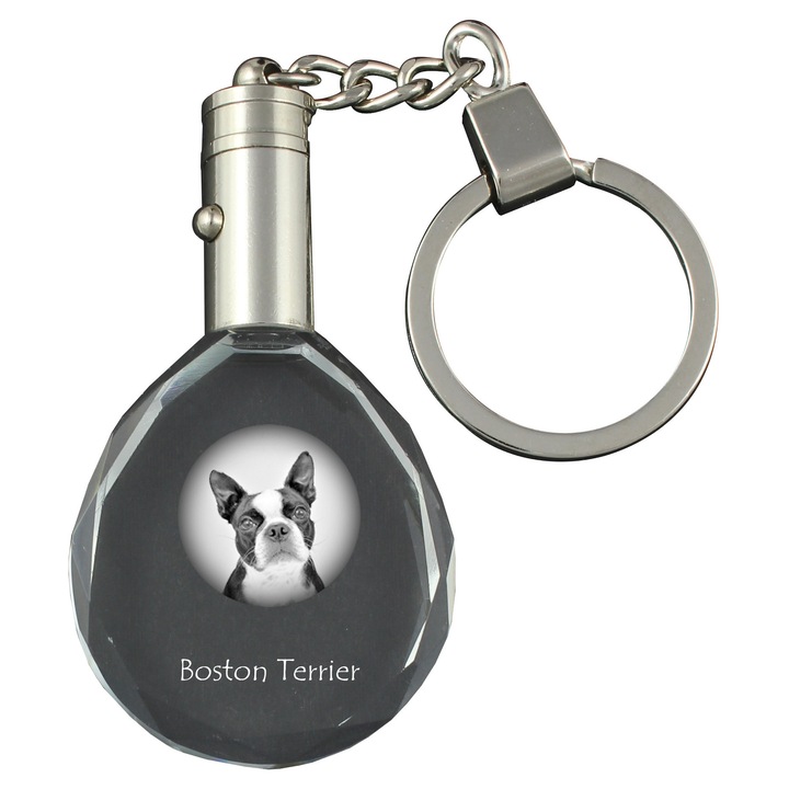 Kristály kulcstartó, Art-Dog, Boston Terrier, világítás, 40x35x10mm, díszdoboz