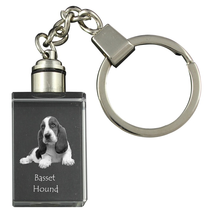 Art-Dog kristály kulcstartók, Basset Hound, 20x30x15mm, világítással, egyedi ajándék