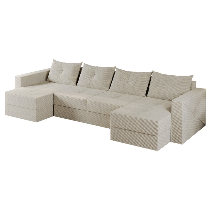 Coltar U Sofia Zoom New 2, extensibil, cu lada depozitare, reiat, 320 x 140 x 85 cm, Crem