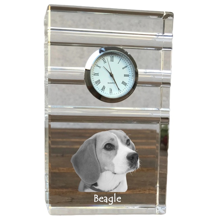 Ceas decorativ, Art-Dog, cristal, personalizat cu fotografie, 14x8,6x2,4cm