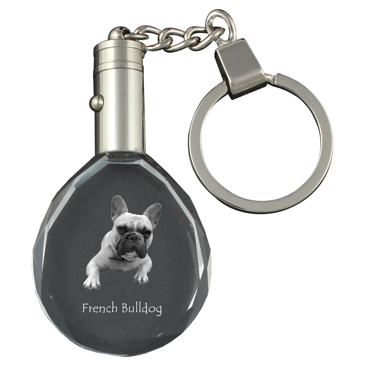 Kristály kulcstartó, Art-Dog, francia bulldog, világítás, 40x35x10mm, díszdobozban