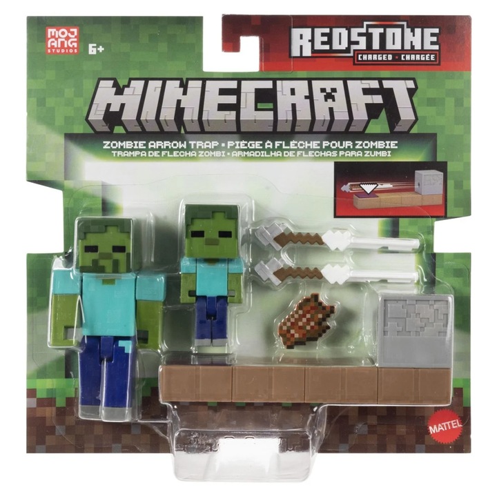 Set figurine Minecraft Redstone Charged, capcana cu sageti pentru zombi, 19x19x5cm, pentru baieti