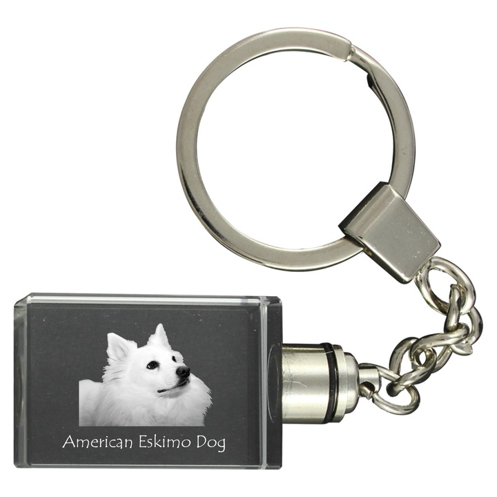 Kulcstartók, Art-Dog, kulcstartó American Eskimo kutya képpel, világító, kristály 20x30x15mm, egyedi ajándék