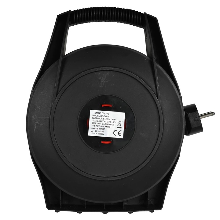 Prelungitor pe Tambur 5m cu 4 Prize, Protectie Termica, 2200W, 3G1.0 mm², Negru/Rosu