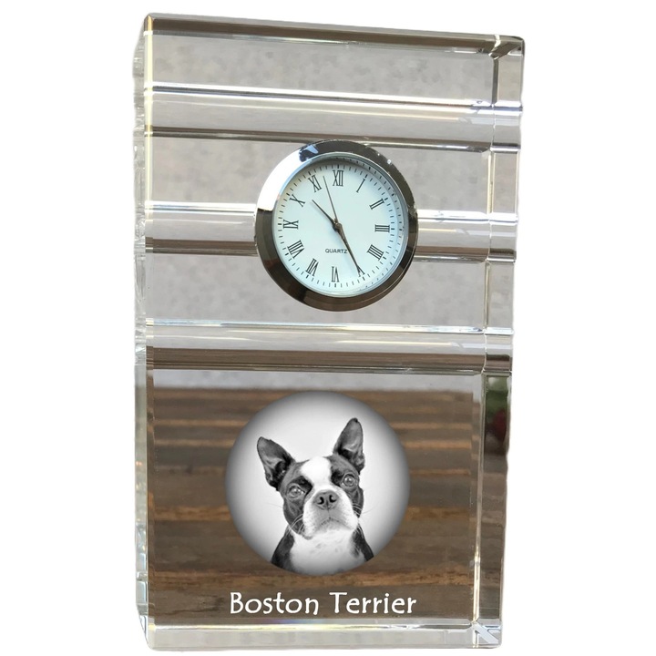 Ceas decorativ din cristal Art-Dog, personalizat cu fotografie, 14x8,6x2,4cm