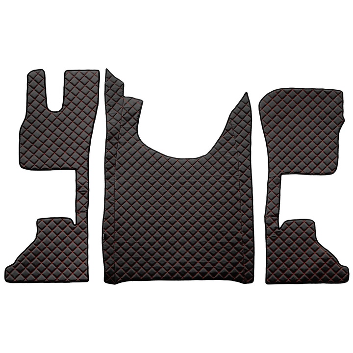 Covoraș complet, F-CORE, pentru DAF XG+ XG, piele ecologică, negru/roșu