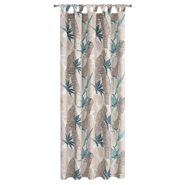 Готова завеса на халки, Eurofirany, 155x240см, водоустойчива, бежова с ботанически мотив