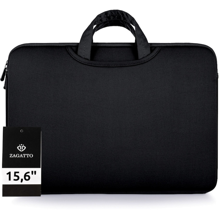 Geanta laptop 15.6 inch, Zagatto, Neagra, Dimensiuni 41x30x4 cm, Protectie din spuma antisoc, Slim, 2 in 1, O poti folosi si ca husa laptop, Pentru notebook, Compatibila Macbook Pro, Air, Casual, Business ZG631