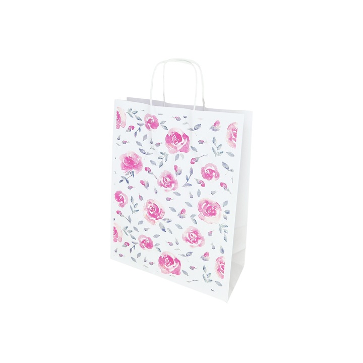 Set 200 buc Punga Hartie Kraft cu Model Floral Rose Petal 22 x 31(H) x 10cm